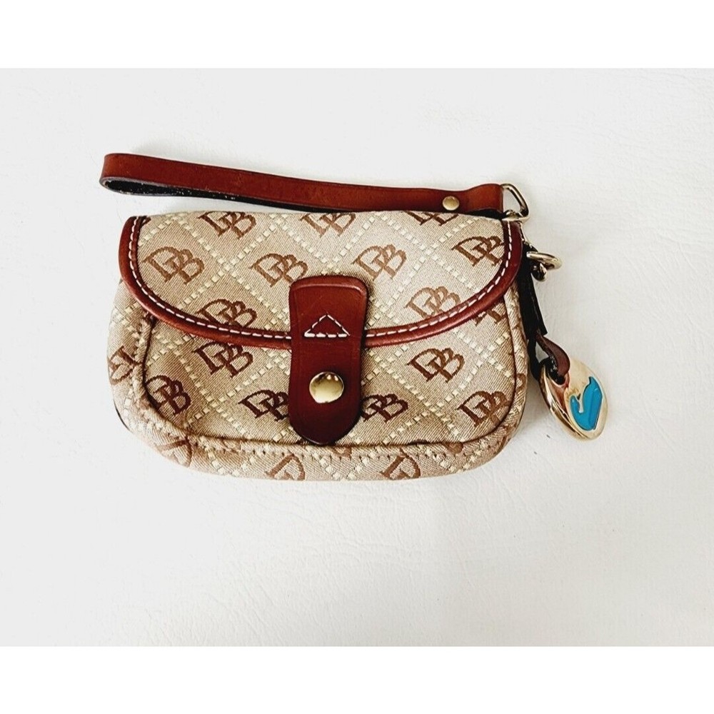 Dooney Bourke Brown Wristlet Womans Small Coin Purse Pouch Canvas Snap 6x4"